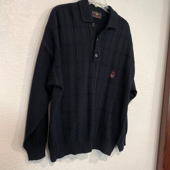Vintage IL Granchio Black Pullover Polo Sweater Wool Blend Made in Italy Mens Lg - Picture 6 of 8